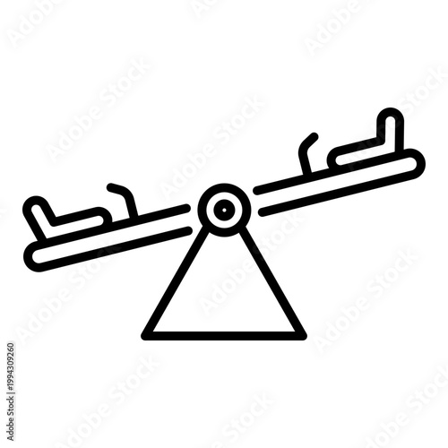 Seesaw icon, symbolizing playground activity and children outdoor recreation. Clean outline vector for park facilities and family leisure concept.