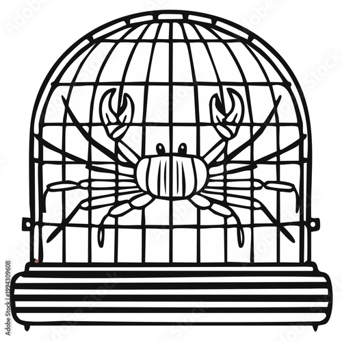 Stylized crab in a cage silhouette