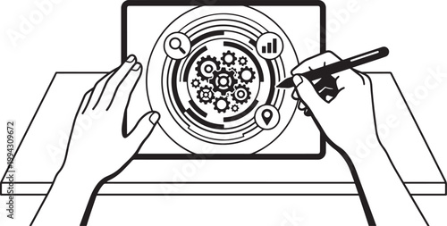 Hand refueling car engine with oil vector illustration