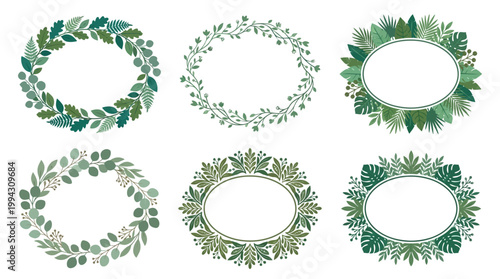 Collection of green leafy wreath frames.