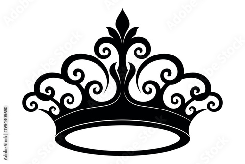 Silhouette of a decorative crown with intricate designs and swirls