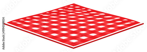 Red and white checkered picnic blanket spread out with depth and perspective