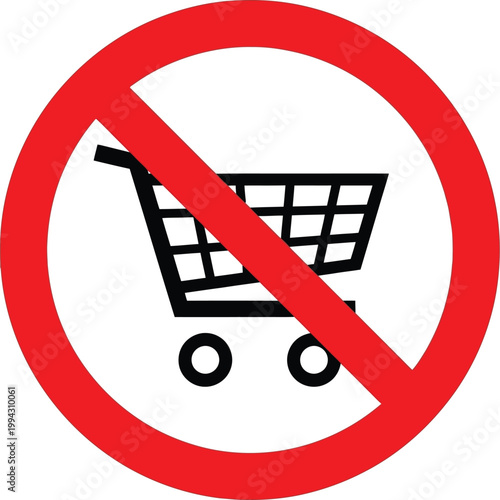 No Shopping, Prohibited, Cart Icon, Vector Sign isolated on White Background