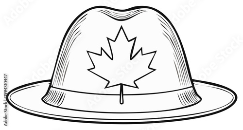 Line art illustration of a hat with Canadian maple leaf symbol design