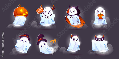 Cute ghost halloween vector character illustration
