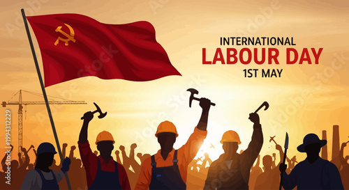 Celebration crowd of people holding flag vector silhouette dance party illustration labor day