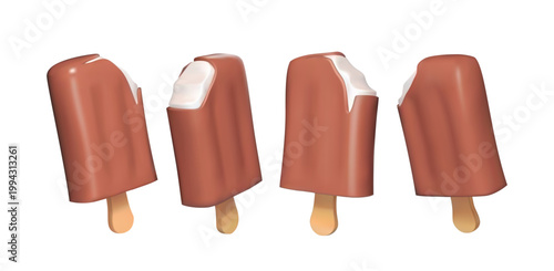 Chocolate Ice Cream Bar isolated isometric 3D vector icon set from different angles render illustration