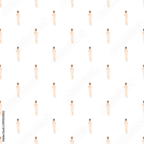 Woman standing wrapped in a towel after showering repeating in a seamless pattern