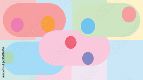 Geometric Harmony: A vibrant abstract composition features a playful arrangement of colorful rounded rectangles and circles, creating a visual symphony of shapes and hues.