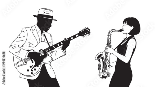 Jazz musicians performing together in a lively indoor setting.