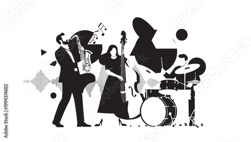 Jazz Band Performing Live on Stage with Instruments and Audience.