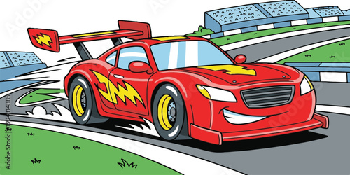 A fast red sports car race engine concept 3d illustration shows a luxury vehicle speeding on the road as a sleek transportation design