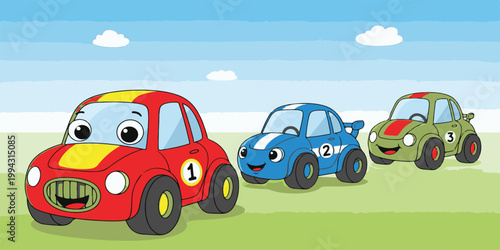 Illustration of cars driving on a road with simple transportation scene