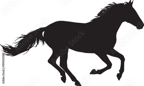 Silhouette of a galloping horse with flowing mane and tail