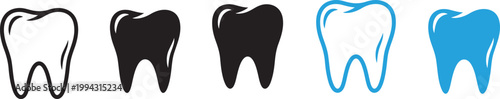 Set of Dental Tooth Icons in Outline and Solid Vector Style for Dentistry and Oral Healthcare