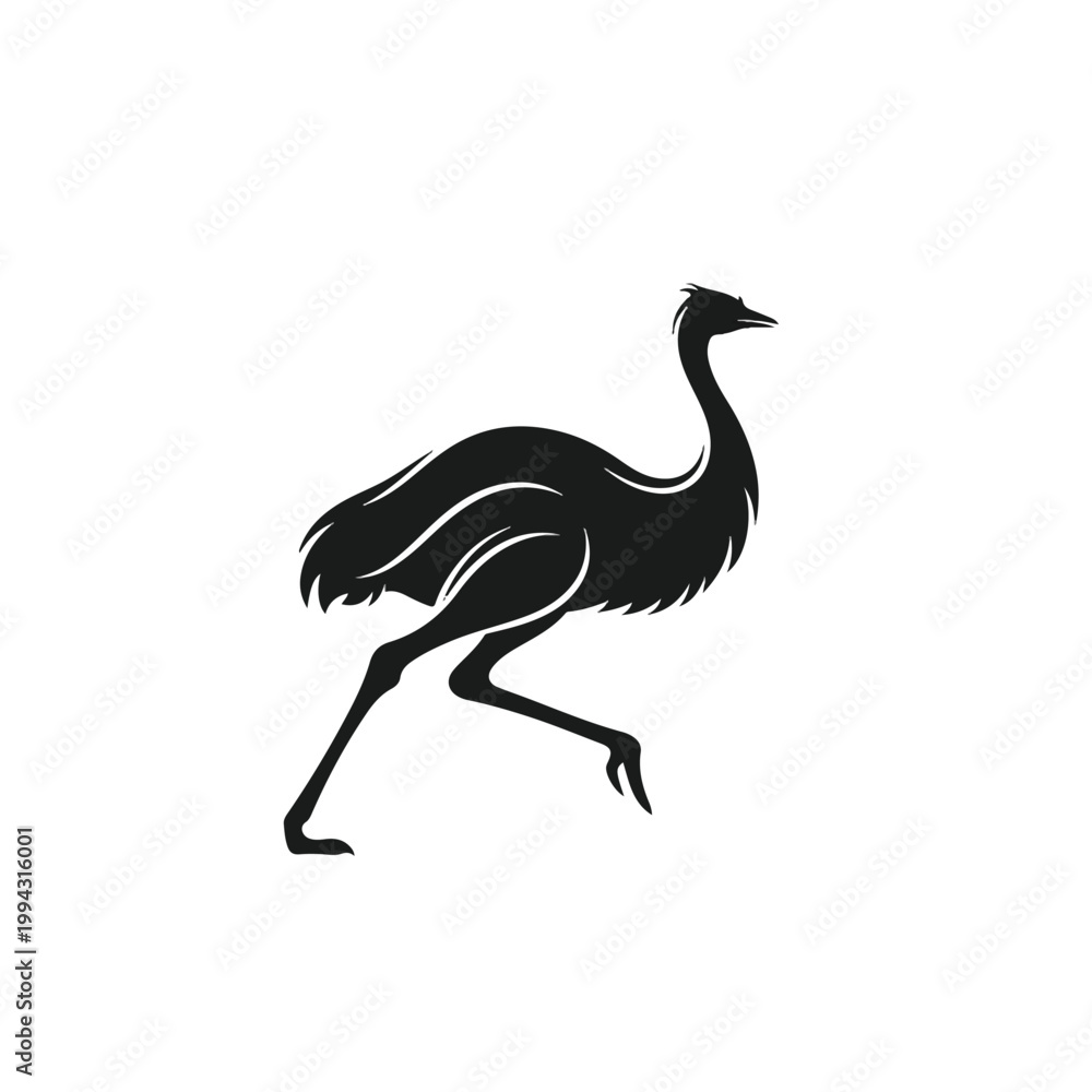 Fototapeta premium Black silhouette of an ostrich bird.