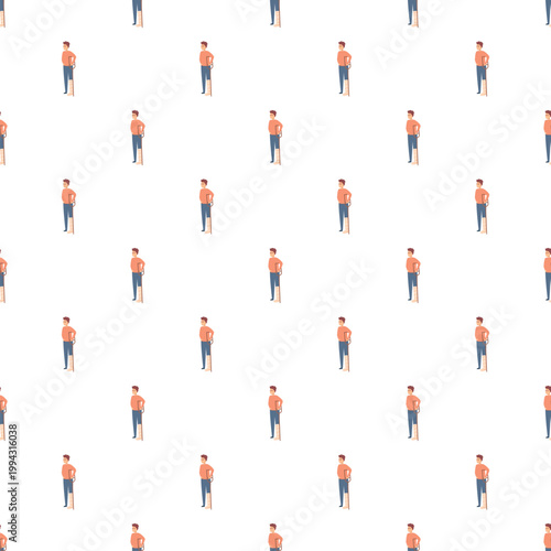 Seamless pattern featuring a person with a bandaged leg and crutch