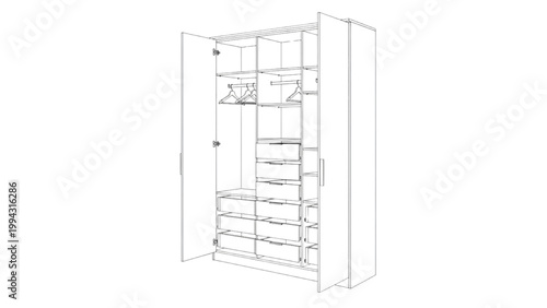 Modern Open Closet Design with Drawers and Hanging Space