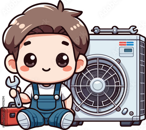 Chibi AC Technician Character 