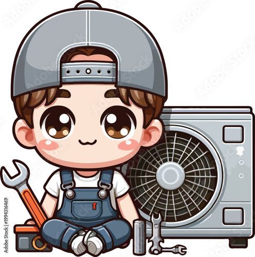 Chibi AC Technician Character 