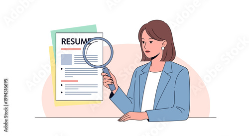 HR Manager Reviewing Candidate Resume Flat Vector Illustration
