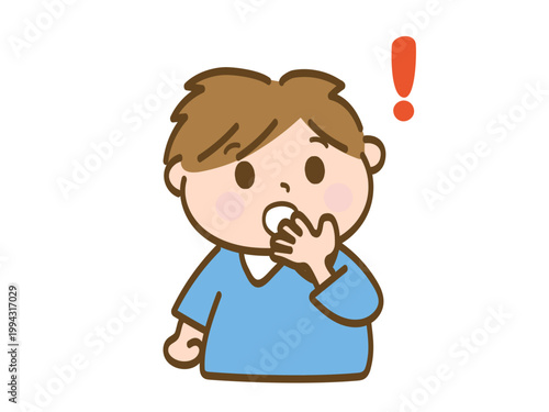 Cute boy surprised with hand on mouth cartoon illustration