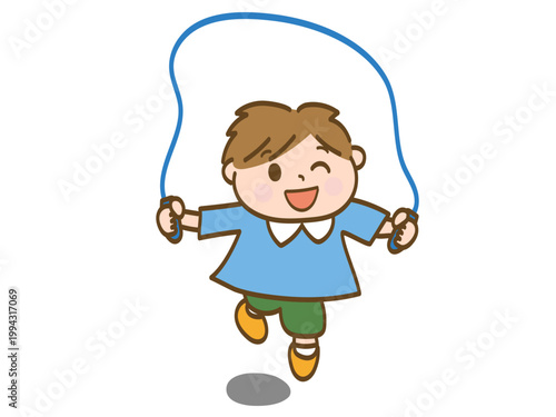 Cute boy jumping rope cartoon illustration