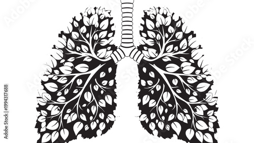 Detailed Illustration of Human Lungs with Branching Airways and Alveoli Structure.