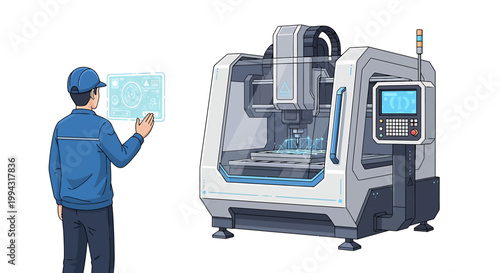 Engineer Interacting with Advanced CNC Machine Technology.