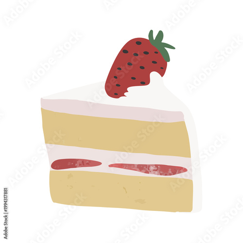 Fotografie Hand-drawn cute strawberry shortcake slice with fresh fruit