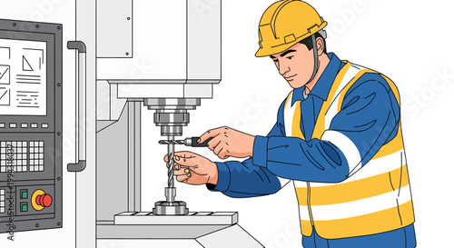 Skilled technician meticulously calibrating industrial machinery with precision tools.