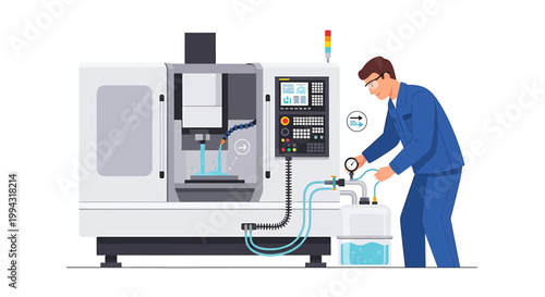 Man operating advanced CNC machining equipment in a factory setting.