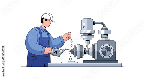 Mechanic applying oil to industrial machinery for maintenance.