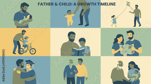 A visual representation of a father's journey and growth with their child across different stages of life