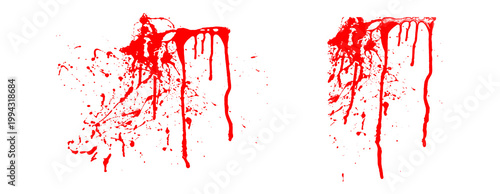 Canvastavla Chaotic red blood spray and long drips on transparent alpha pattern