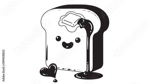 Cute Cartoon Toast Character Using a Vacuum Cleaner in a Playful Scene.