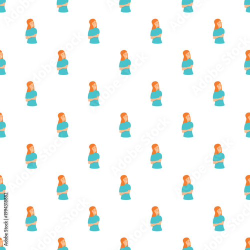 Red haired woman with crossed arms thinking, repeating as a seamless pattern