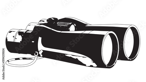 Close-up of binoculars with a focus on the lenses and body design for outdoor viewing.