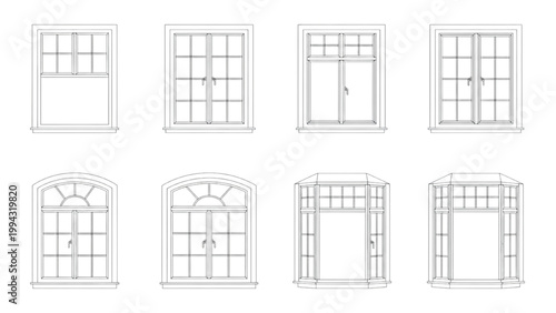 Collection of Various Window Styles and Designs Isolated on White