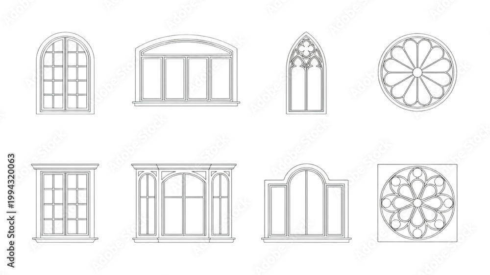 Obraz premium Architectural Window Designs Diverse Styles and Ornate Glass Panels