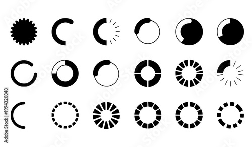 Loading Spinner Icon Set Collection Featuring Circular Progress Indicators, Buffering Symbols, UI Preloader Elements, Rotation Signs, and Modern Web Interface Design Vectors