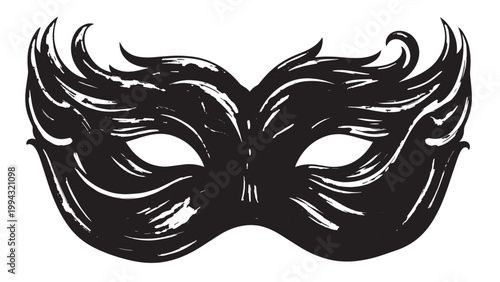 Black Venetian Mask with Elegant Curves and Intricate Details for Costume or Theatrical Use.