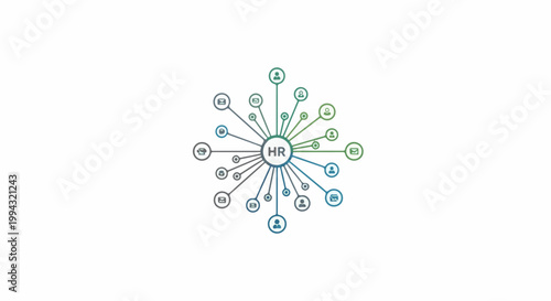 Circular diagram showing HR core with radiating connections to people and communication icons