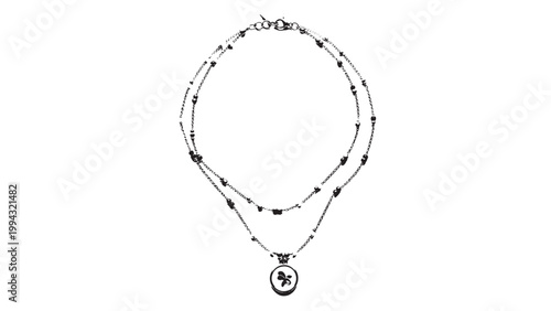 Elegant Necklace with Pendant Featuring a Circular Design and Small Charm.