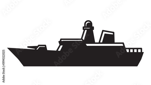 Large Military Ship Navigating Open Waters with Clear Sky.