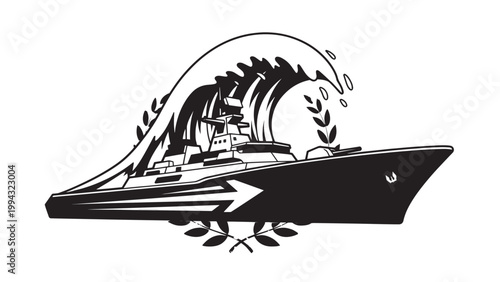 High-speed motorboat racing on open water during daytime with dynamic waves and clear sky.