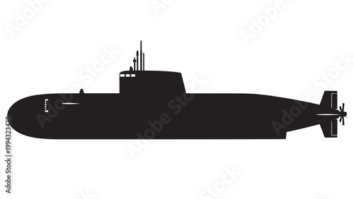 Silhouette of a Submarine Navigating Underwater in a Calm Sea Scene.