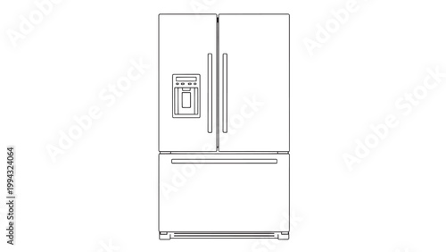 Modern Double Door Refrigerator with Water Dispenser and Freezer Drawer.