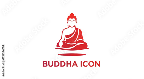 Red Buddha Icon - Serene Meditation and Spiritual Enlightenment Symbol.