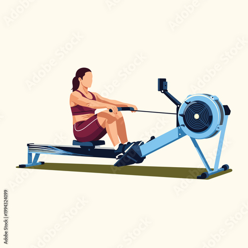 Woman training on a rowing machine for full body fitness.